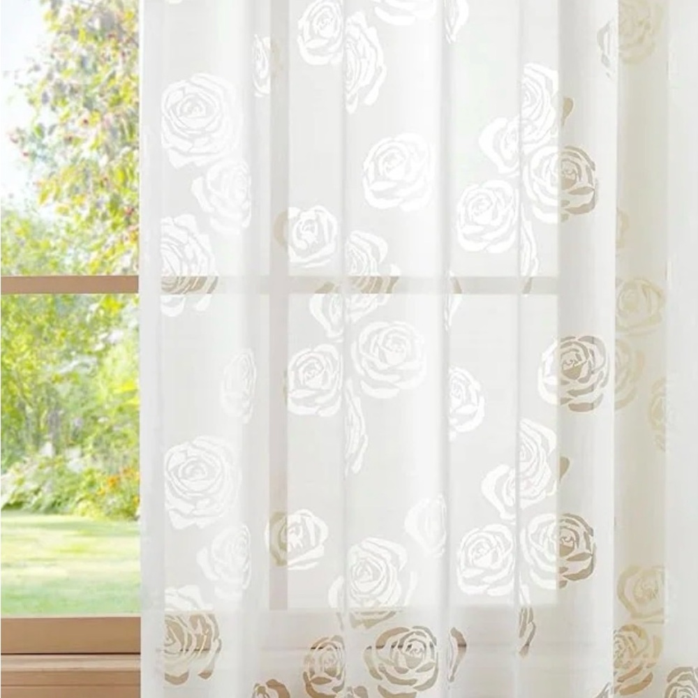 Deconovo Bedroom Spring Rose Pattern Sheer Voile Curtain
52”width 63”length